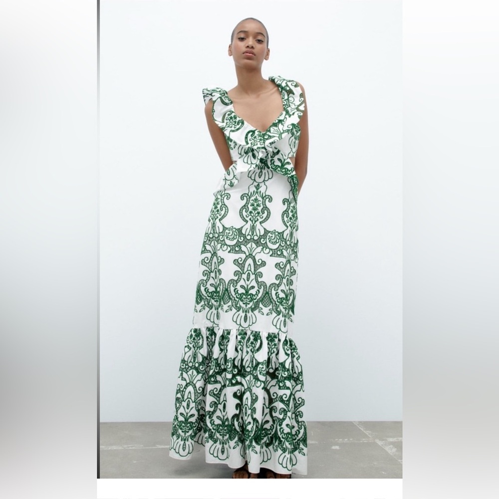 Zara Green and White Backless Dress